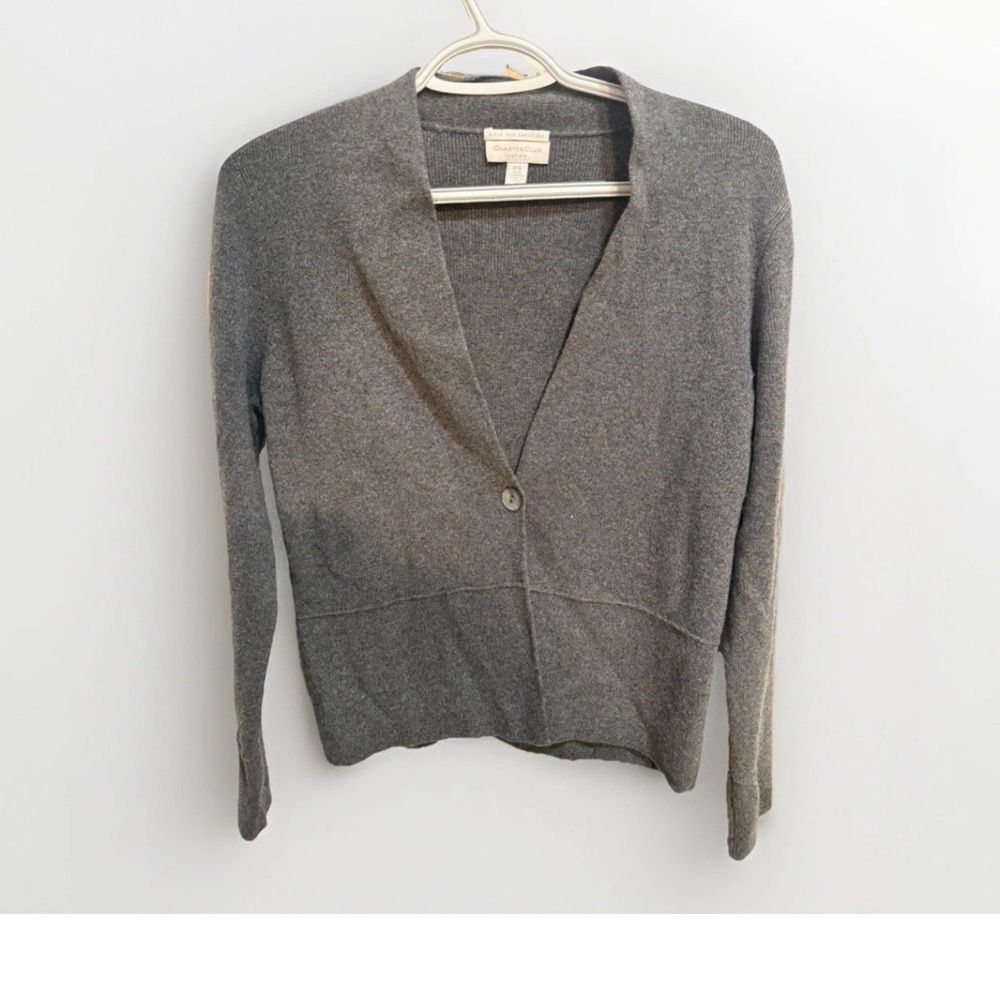 Charter Club 2 ply 100% cashmere women cardigan sz petite small grey classic